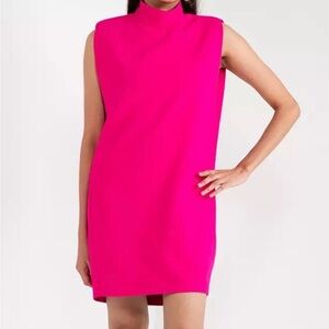 NWT Zara Women Sleeveless Shoulder Pads Short Dress Neon Fuchsia | L